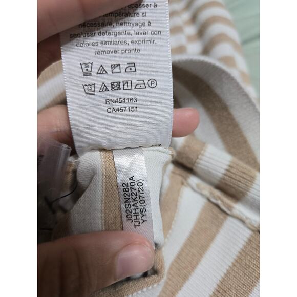 Tommy Hilfiger large women's tan and cream colored striped turtle neck sweater - Picture 9 of 11